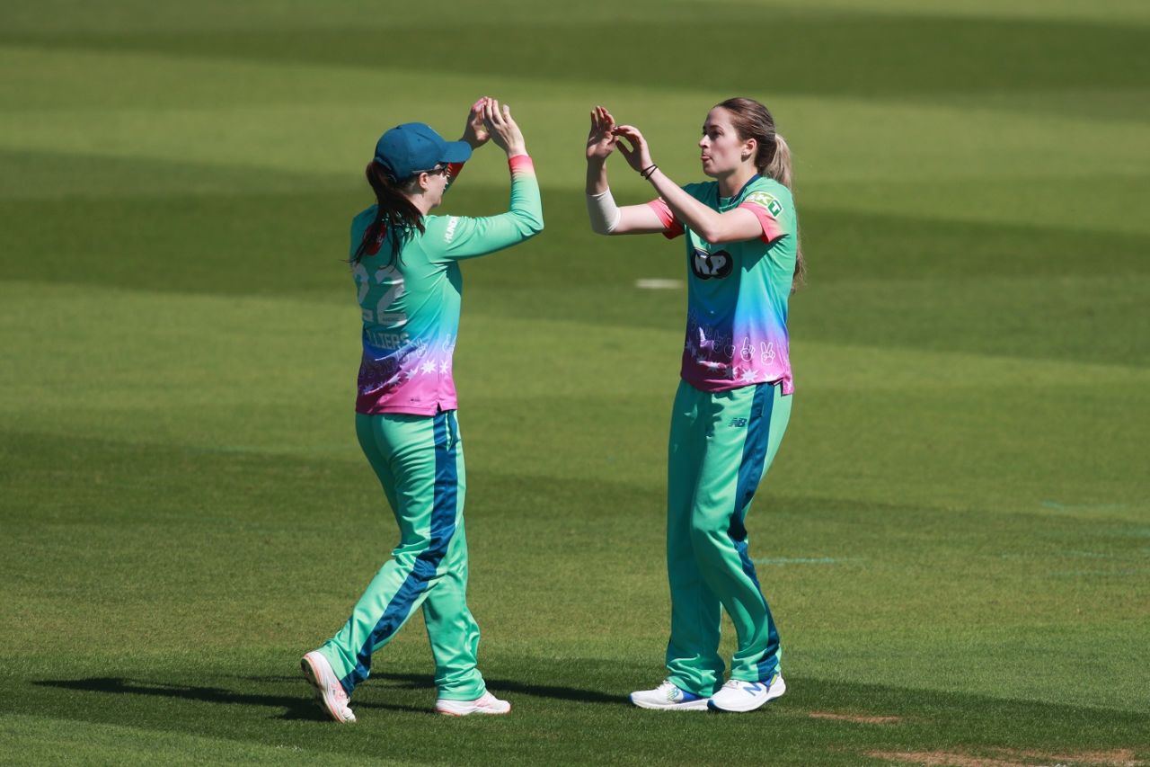 Rachel Slater celebrates after picking the wicket of Georgia Redmayne, Oval Invincibles vs London Spirit, Women's Hundred, The Oval, August 11, 2024
