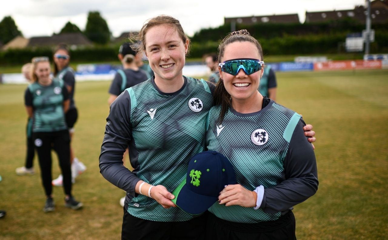 Christina Coulter Reilly was handed her debut cap by Laura Delany, Ireland vs Sri Lanka, 2nd women's T20I, Dublin, August 13, 2024