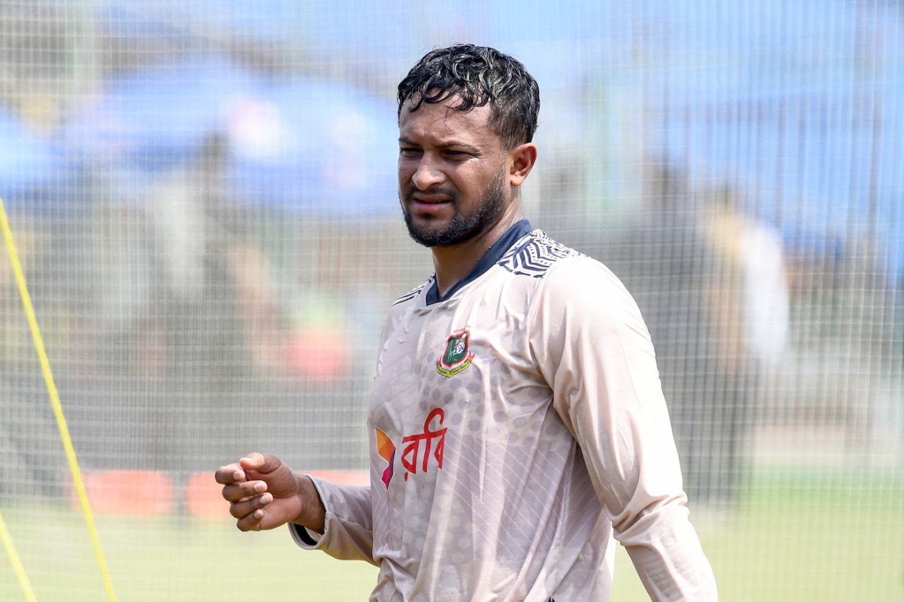 Shakib Al Hasan at a training session in Lahore, August 14, 2024