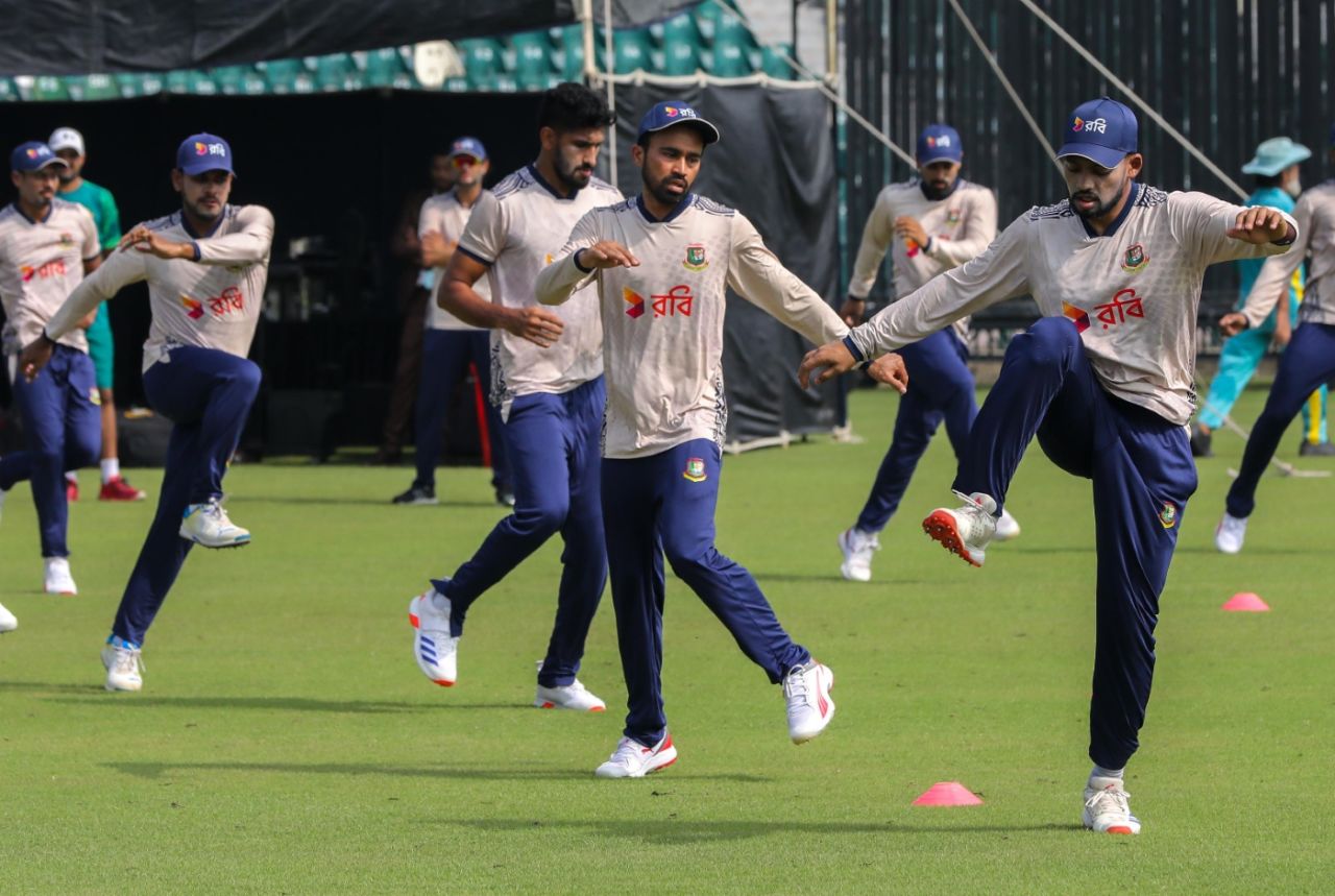 Bangladesh's players train at the Gaddafi Stadium, Lahore, August 14, 2024