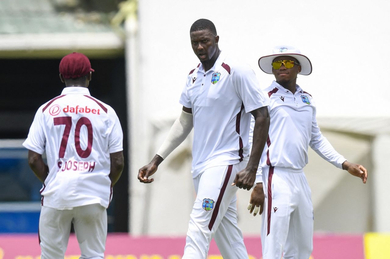 Jason Holder celebrates dismissing Tristan Stubbs, West Indies vs South Africa, 2nd Test, day 1, Providence, August 15, 2024