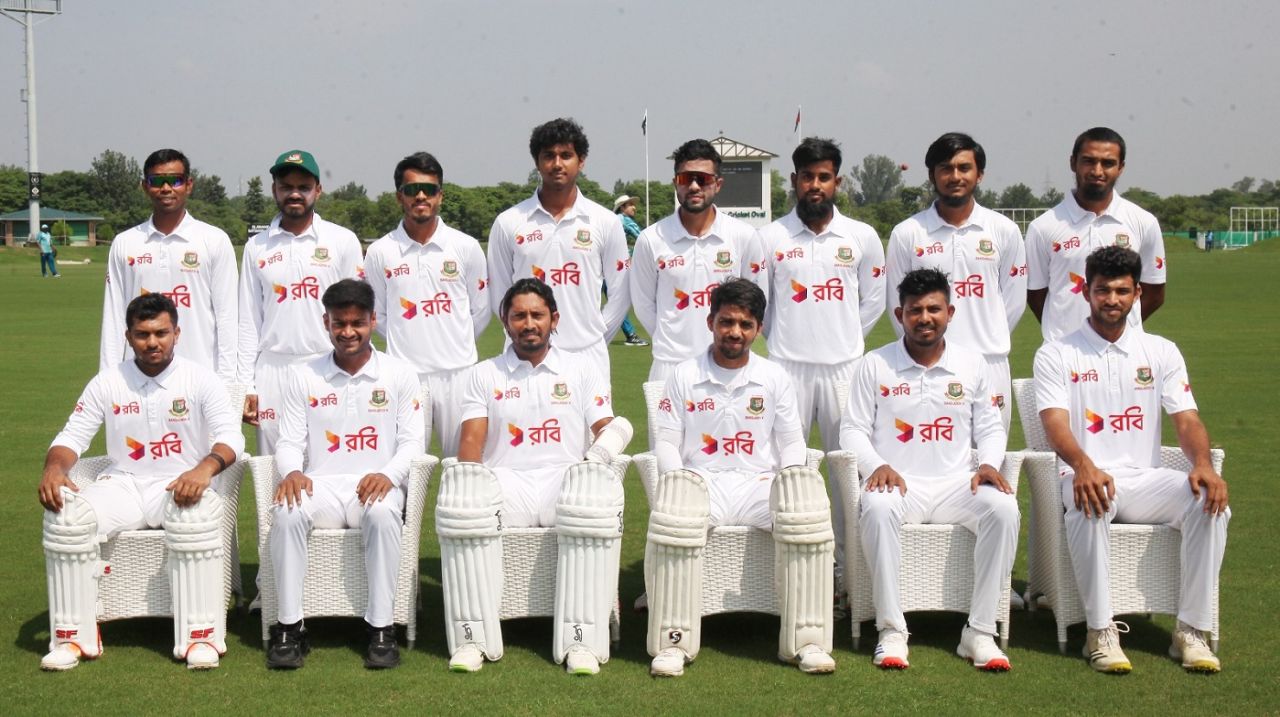 The Bangladesh A players pose for a team photo, Pakistan A vs Bangladesh A, 1st four-day game, Islamabad, 4th day, August 16, 2024