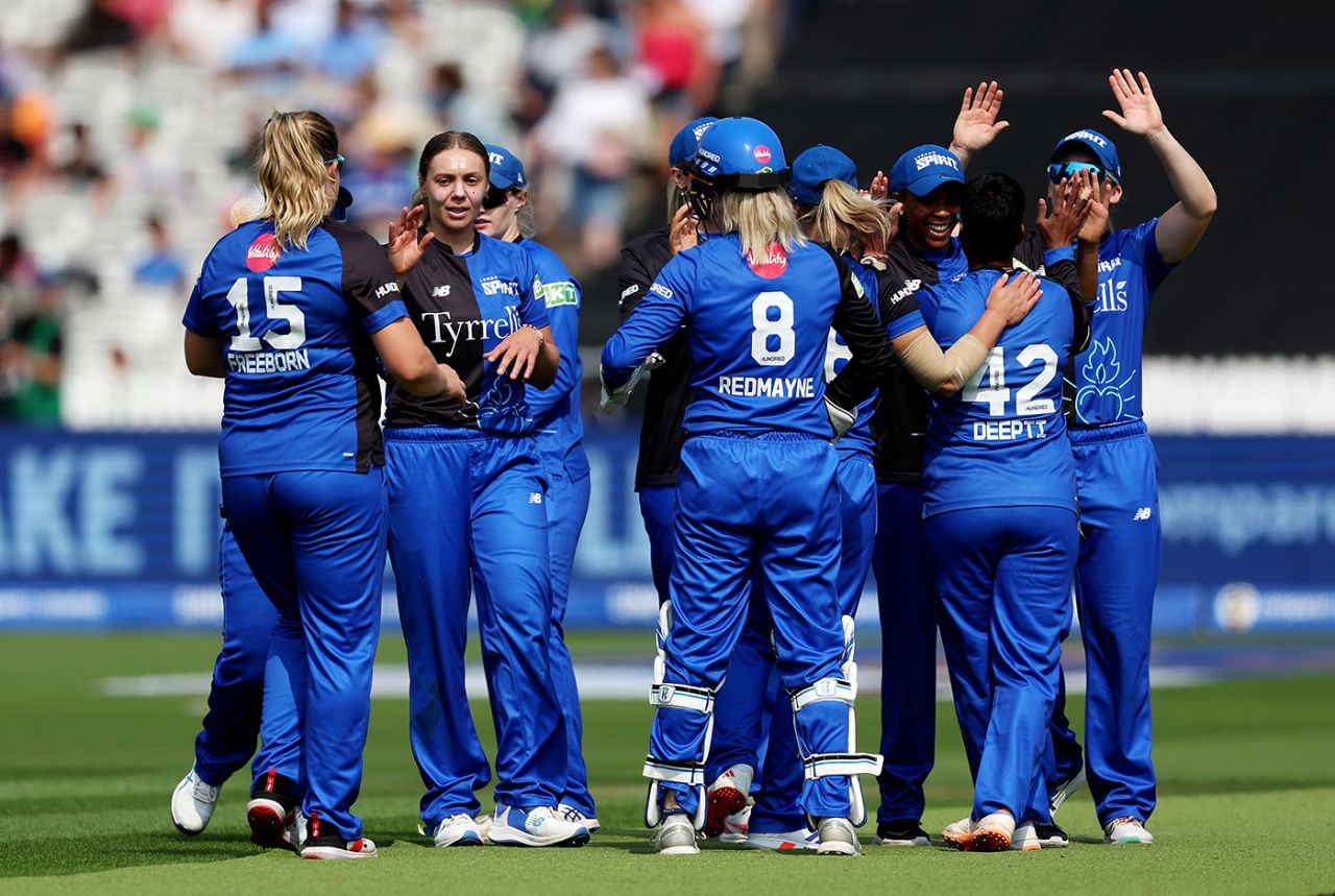 Tara Norris celebrates the early wicket of Sophia Dunkley, Welsh Fire vs London Spirit, Women's Hundred final, Lord's, August 18, 2024