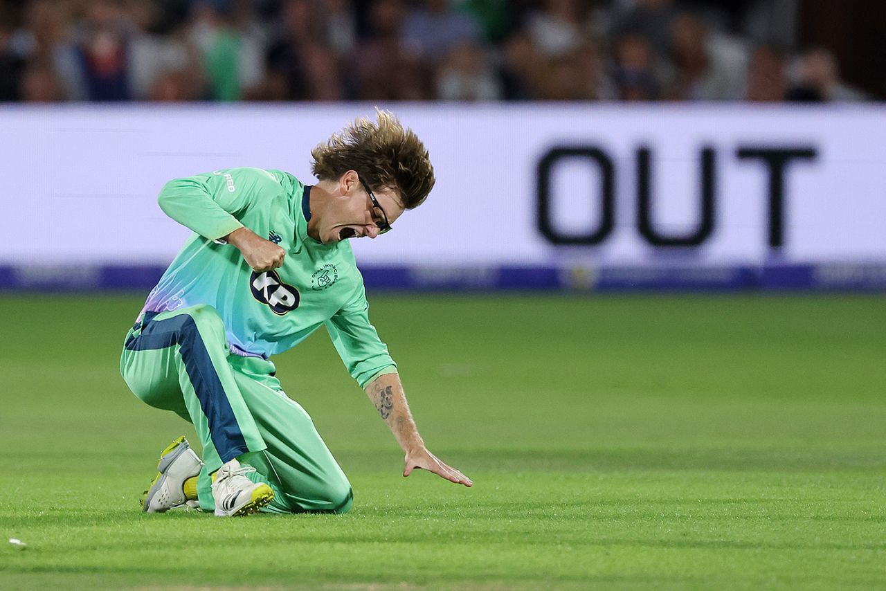 Adam Zampa celebrates energetically after dismissing Chris Jordan, Oval Invincibles vs Southern Brave, Men's Hundred final, Lord's, August 18, 2024