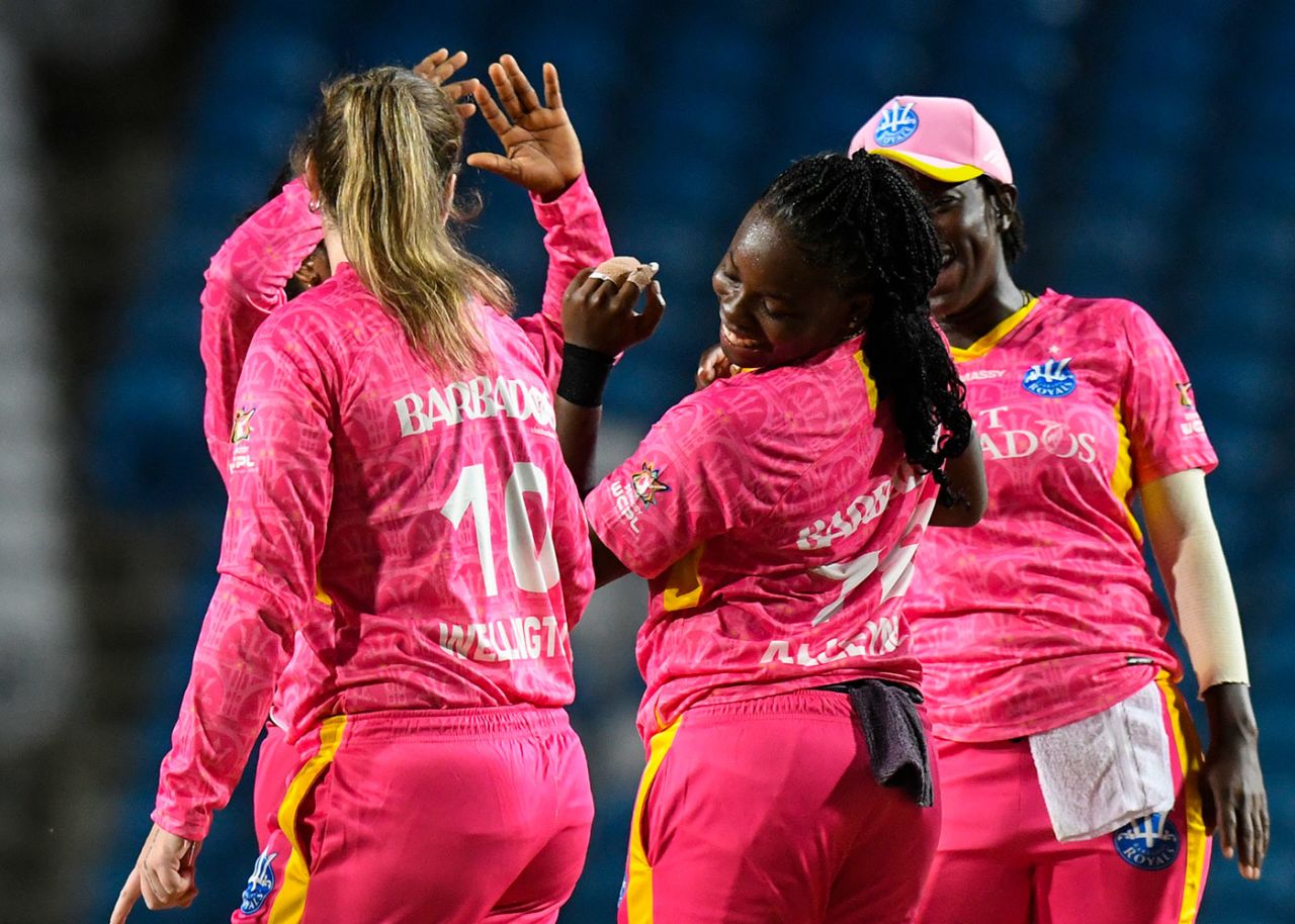 Aaliyah Alleyne celebrates one of her three wickets, Guyana Amazon Warriors vs Barbados Royals, WCPL, Tarouba, August 22, 2024