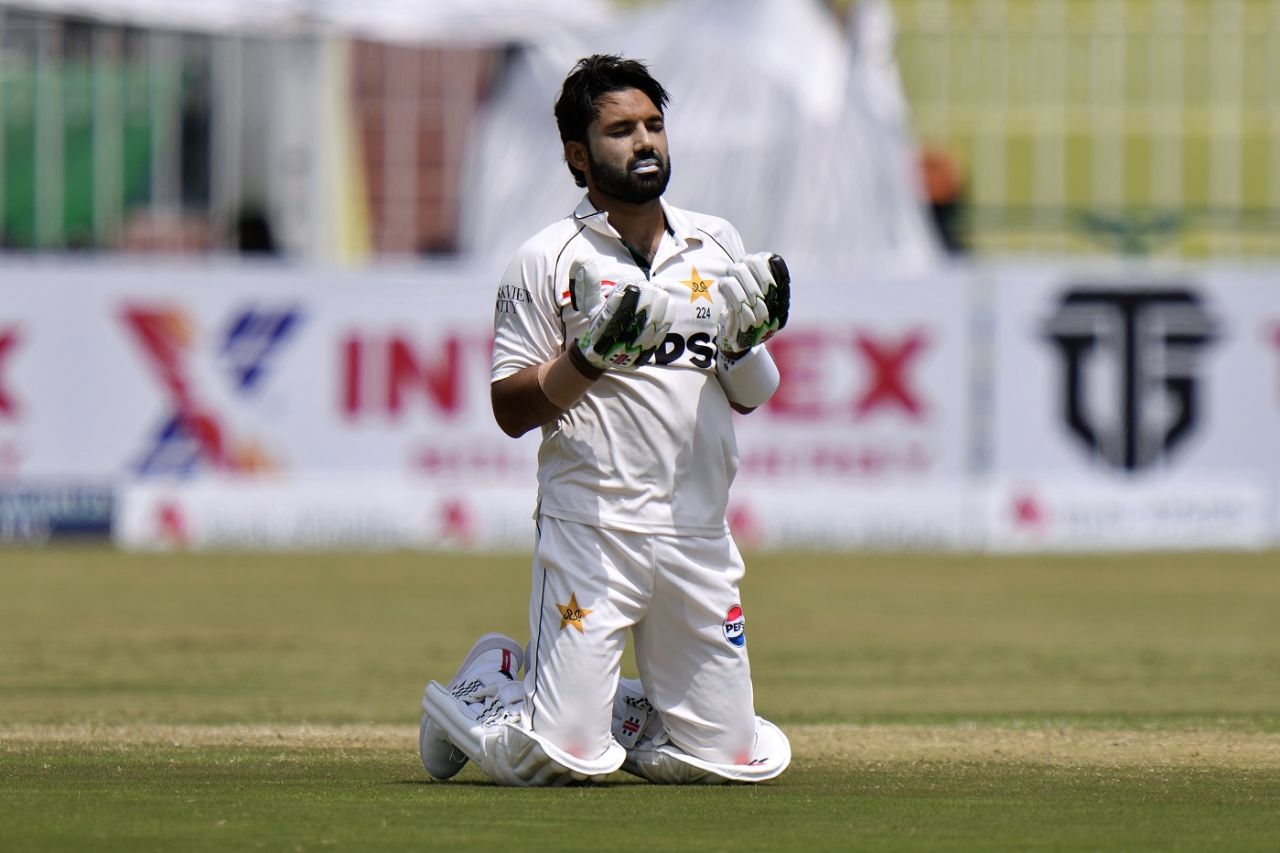 Mohammed Rizwan celebrates his century, Pakistan vs Bangladesh, 1st Test, day 2, Rawalpindi, August 22, 2024