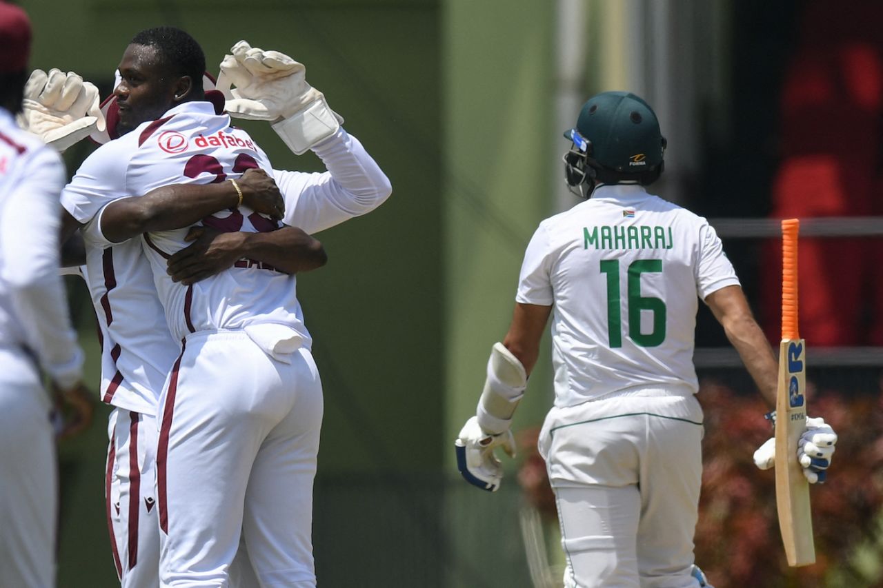 Keshav Maharaj walks away for a duck, West Indies vs South Africa, 2nd Test, day 3, Providence, August 17, 2024