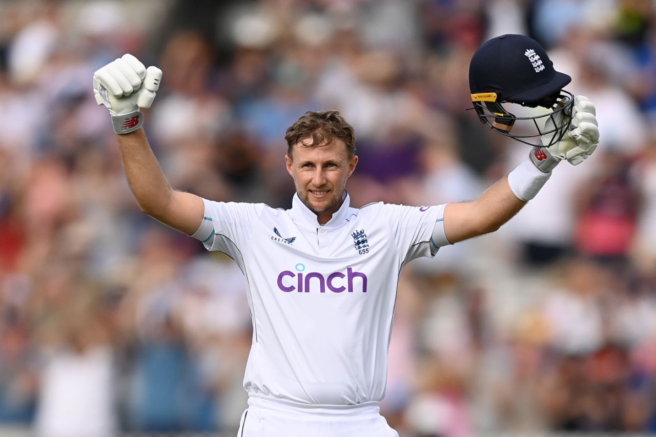 Joe Root celebrates his 33rd Test hundred, and his sixth at Lord's, England vs Sri Lanka, 2nd Test, Lord's, 1st day, August 29, 2024