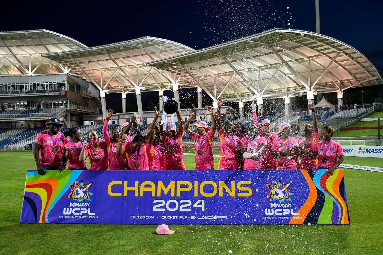 Barbados Royals celebrate their WCPL title, Barbados Royals vs Trinbago Knight Riders, WCPL final, Tarouba, August 29, 24