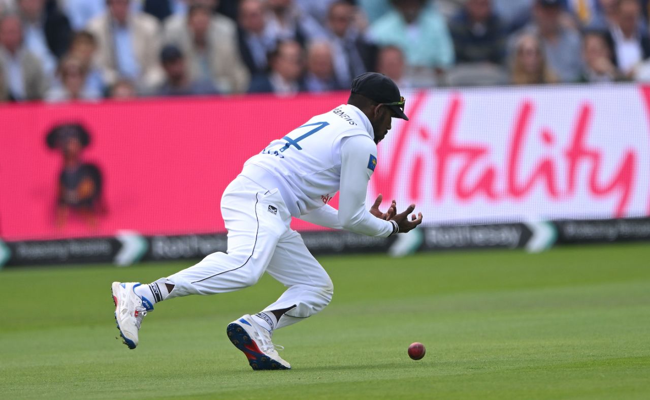 Nishan Madushka dropped Harry Brook on 9, England vs Sri Lanka, 2nd Test, Lord's, 3rd day, August 31, 2024