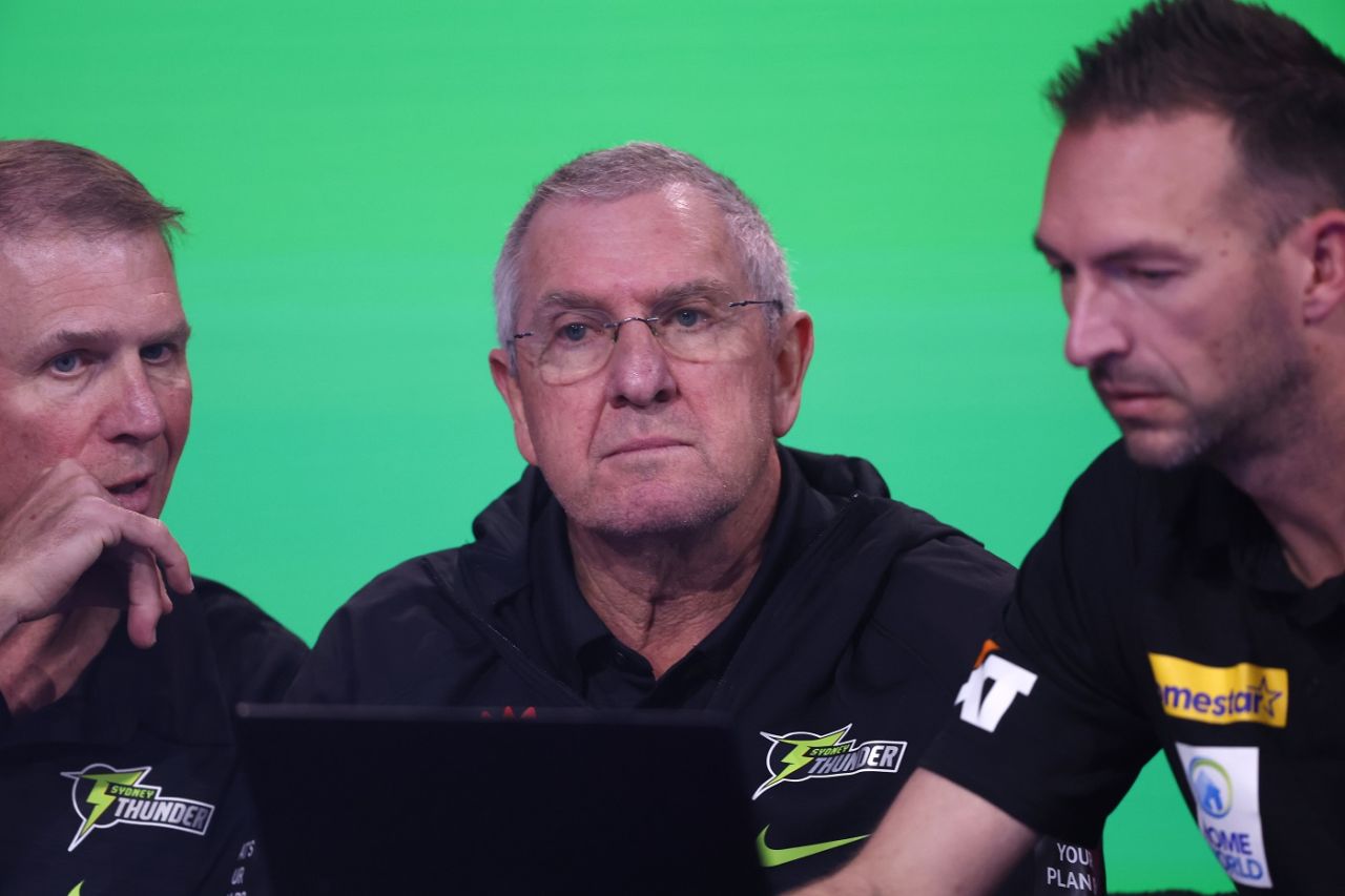 Sydney Thunder's Trevor Bayliss looks on during the draft, BBL draft. Melbourne, September 1, 2024