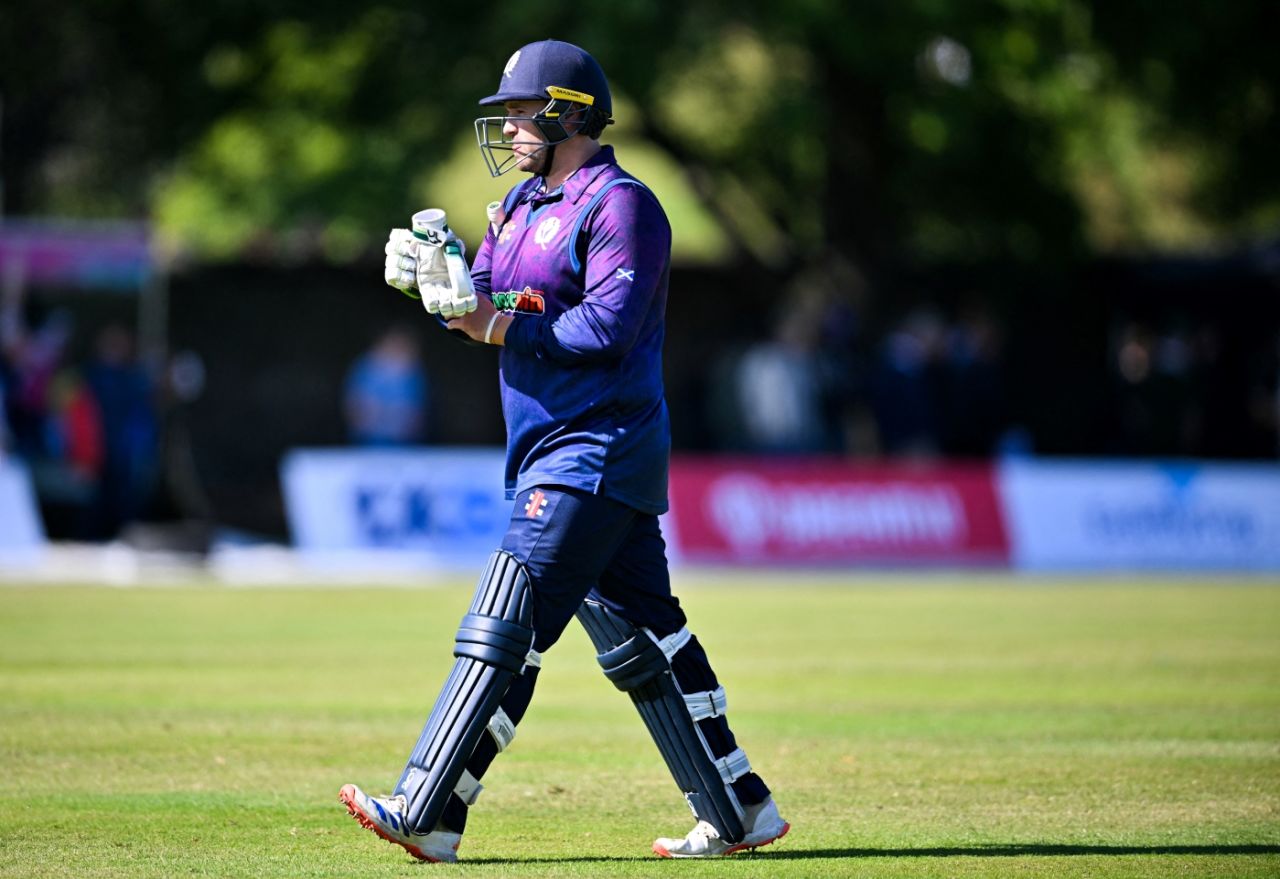 Ollie Hairs fell early to Xavier Bartlett's bowling, Scotland vs Australia, 1st T20I, Edinburgh, September 4, 2024