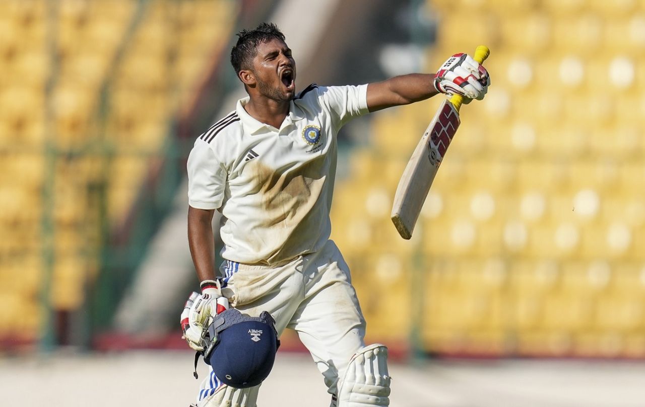 Musheer Khan roars after hitting a century on the opening day of the Duleep Trophy, India vs India B, Duleep Trophy 2024-25, Bengaluru, 1st day, September 5, 2024