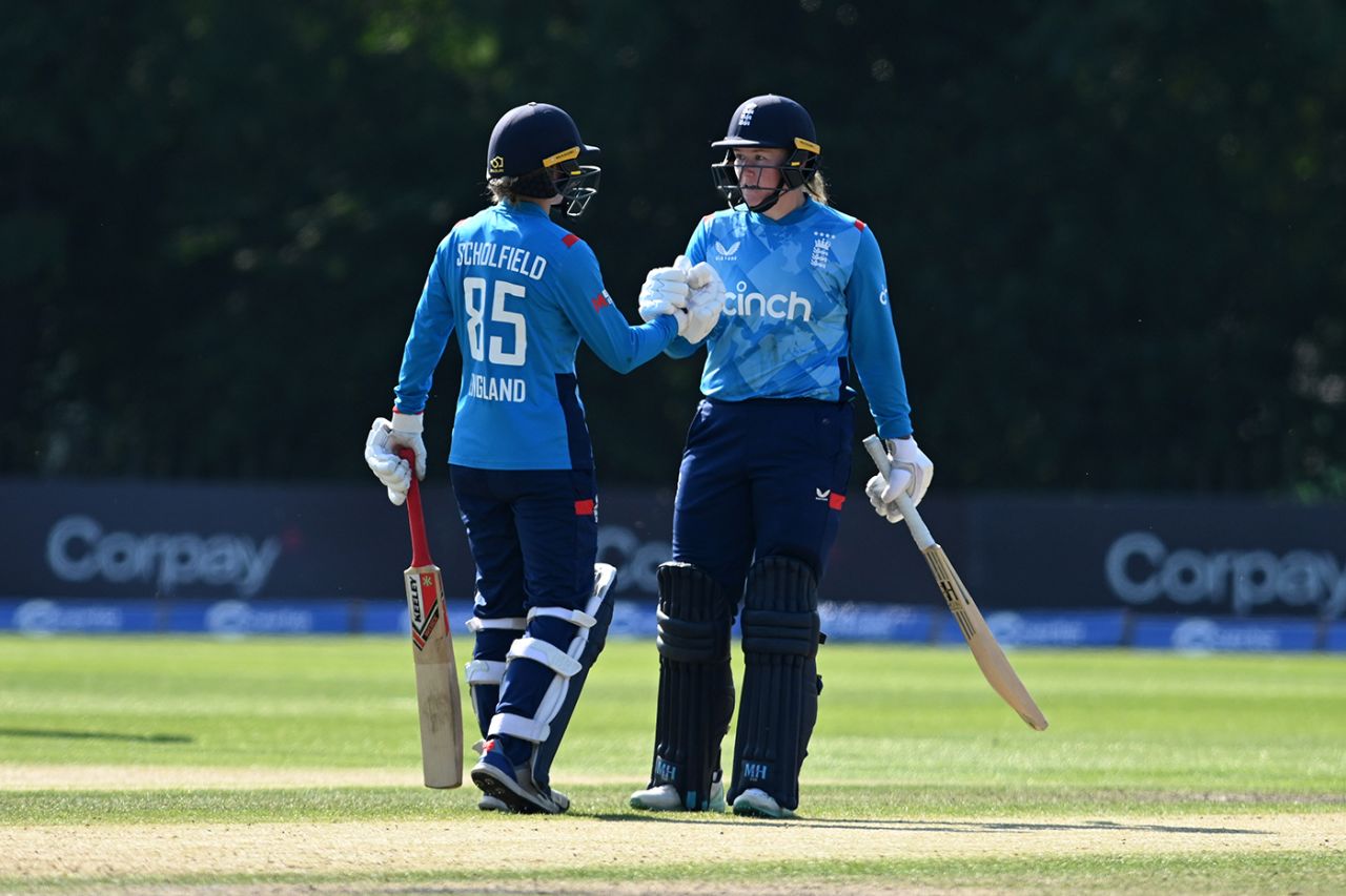 Paige Scholfield and Hollie Armitage put on a fifty stand, Ireland vs England, 1st women's ODI, Belfast, September 7, 2024