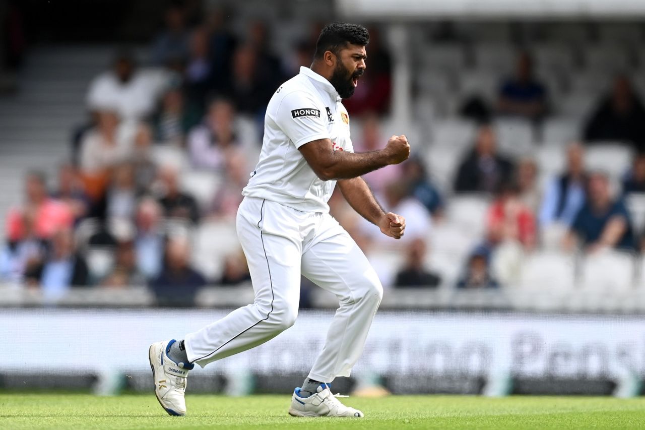 Lahiru Kumara was pumped up after getting Ollie Pope, England vs Sri Lanka, 3rd Men's Test, The Oval, 3rd day, September 8, 2024