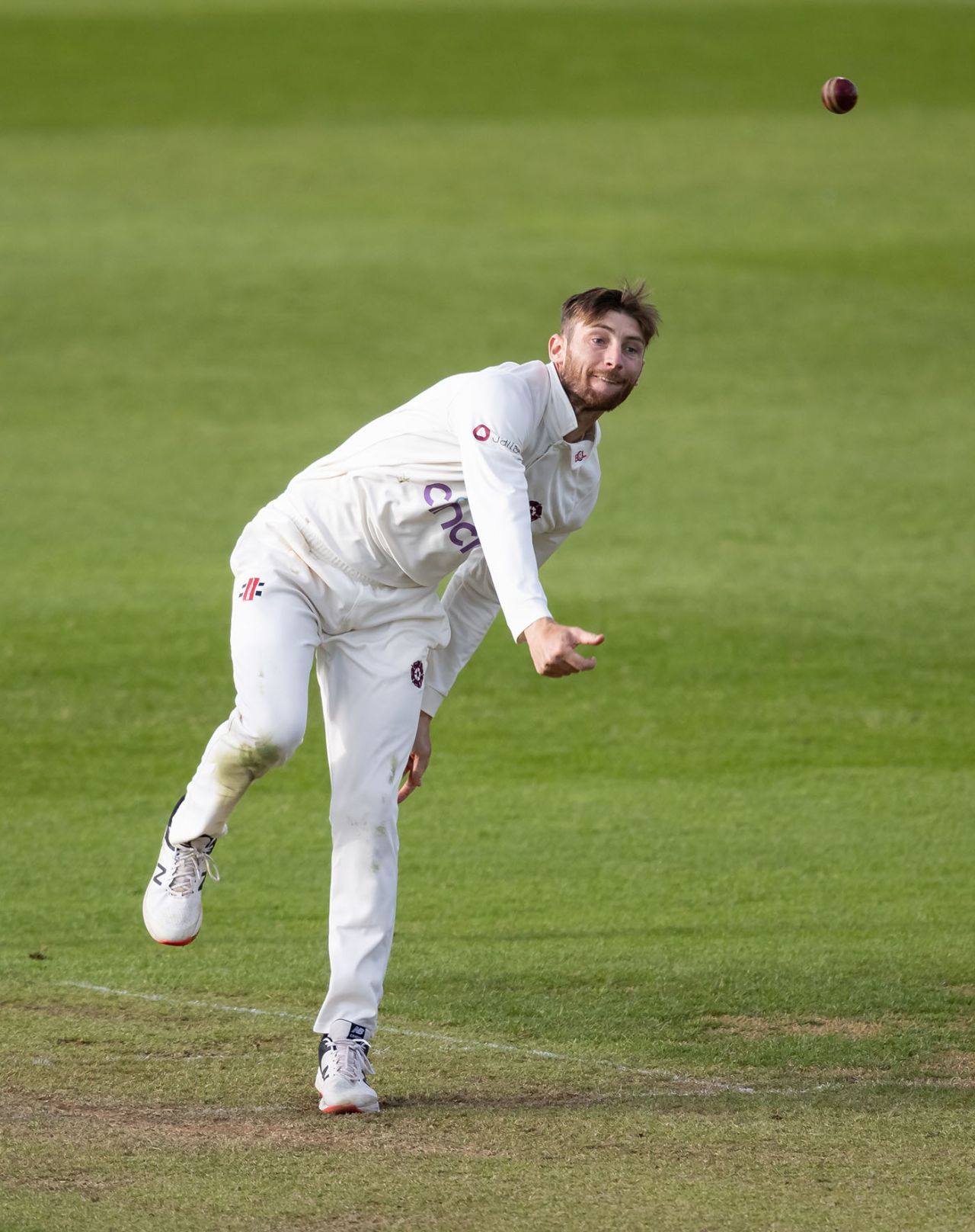 Rob Keogh in his delivery stride, Vitality County Championship, division two, Northamptonshire vs Yorkshire, Northampton, May 24, 2024