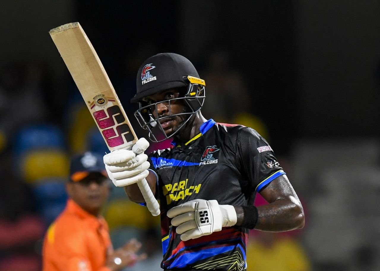 Justin Greaves celebrates his fifty, Barbados Royals vs Antigua and Barbuda Falcons, CPL, Bridgetown, September 11, 2024