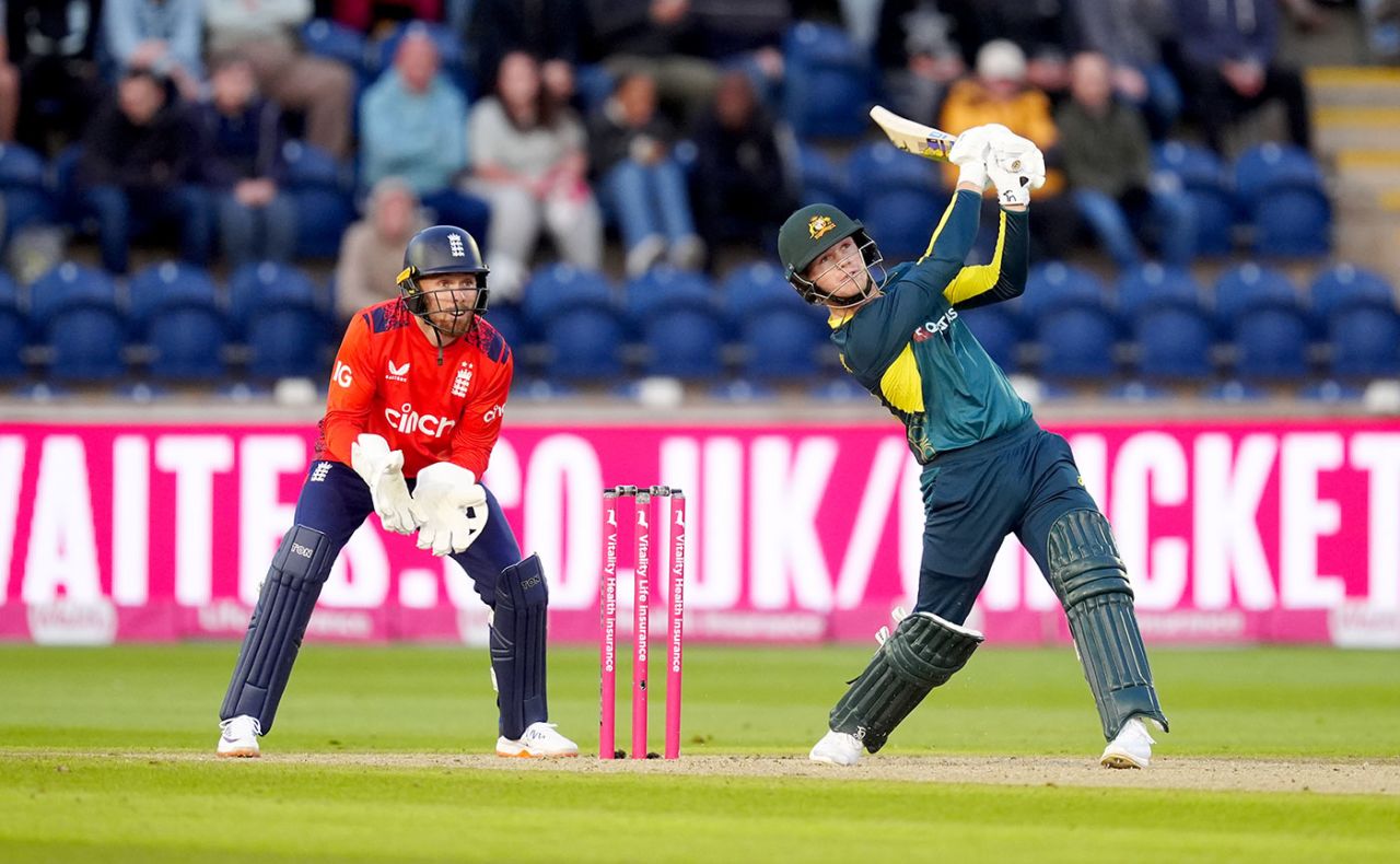 Jake Fraser-McGurk launches down the ground, England vs Australia, 2nd T20I, Cardiff, September 13, 2024