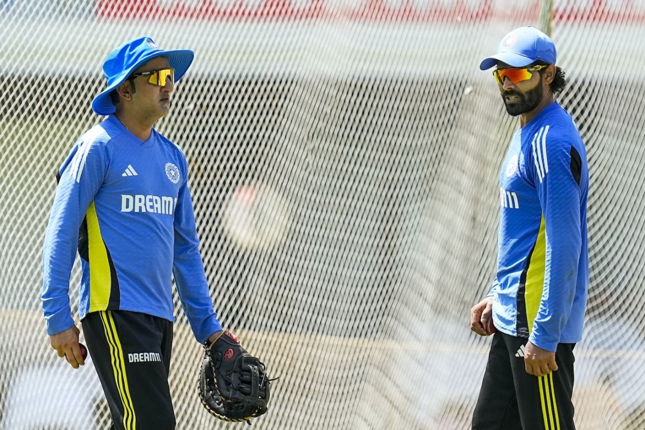 Gautam Gambhir and Ravindra Jadeja at India's camp before the Bangladesh Tests, Chennai, September 16, 2024