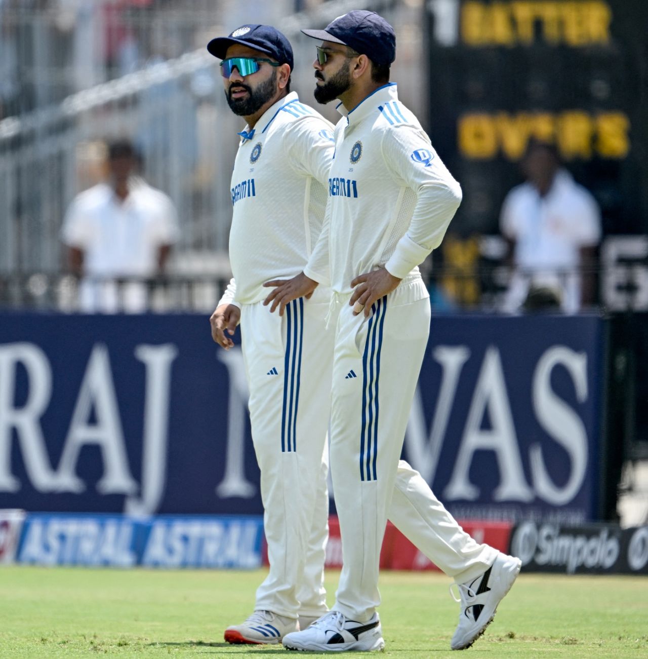Rohit Sharma and Virat Kohli have their thinking caps on, India vs Bangladesh, 1st Test, day two, Chennai, September 20, 2024