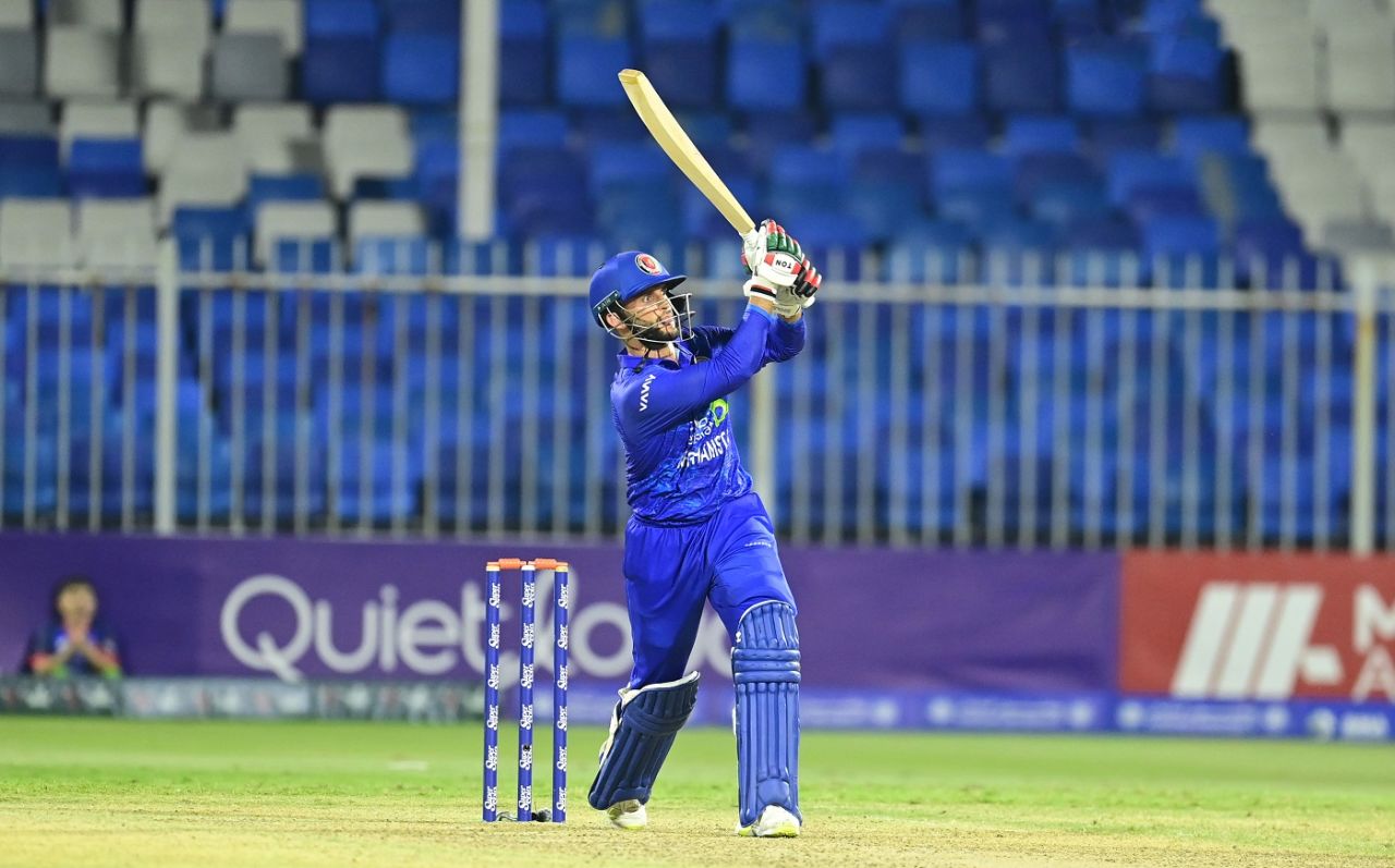 Azmatullah Omarzai clubs a six over midwicket, Afghanistan vs South Africa, 2nd ODI, Sharjah, September 20, 2024