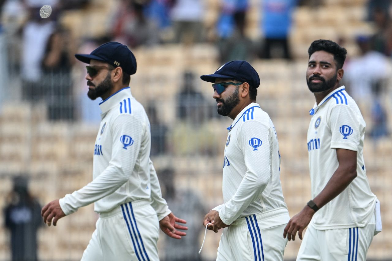 Virat Kohli, Rohit Sharma, and Mohammed Siraj step out on a new day, India vs Bangladesh, 1st Test, 4th day, Chennai, September 22, 2024