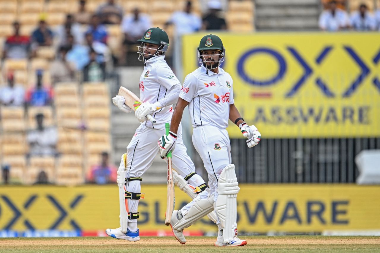 Shakib Al Hasan and Najmul Hossain Shanto saw through a wicketless first hour, India vs Bangladesh, 1st Test, 4th day, Chennai, September 22, 2024
