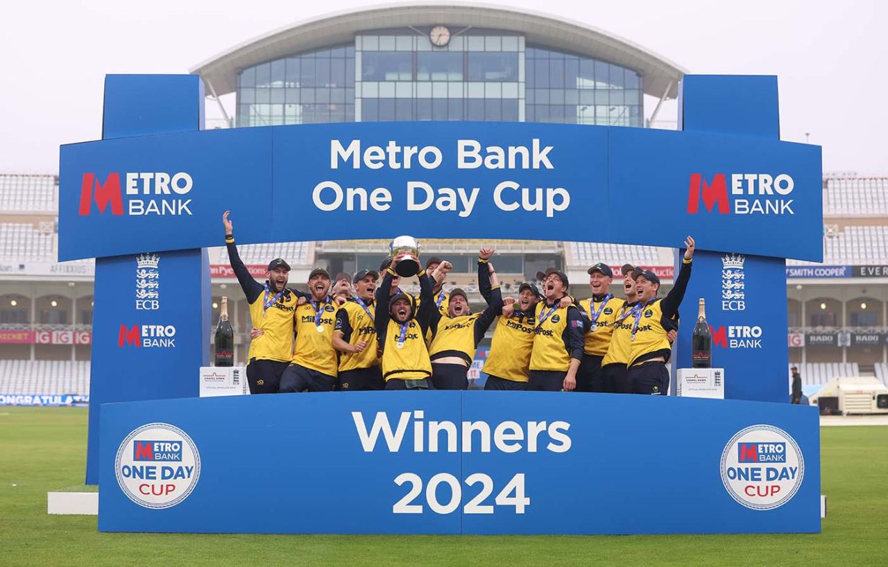 Kiran Carlson raises the Metro Bank One-Day Cup, Somerset vs Glamorgan, Metro Bank One-Day Cup Final, Trent Bridge, September 23, 2024