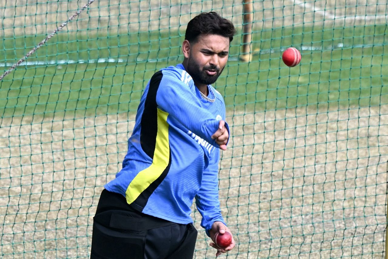 Rishabh Pant rolls his arm over at the nets, Kanpur, September 25, 2024