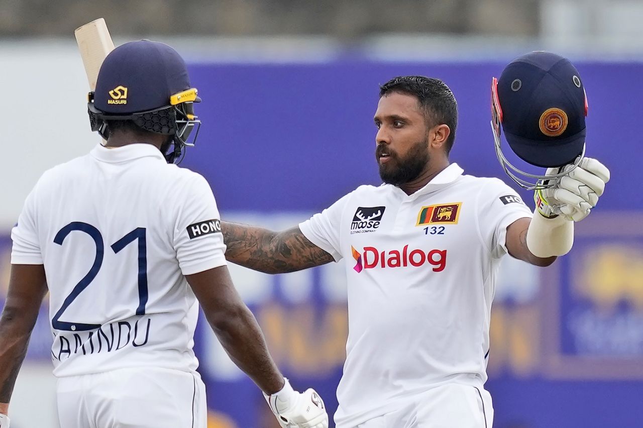 Kusal Mendis celebrates his century, Sri Lanka vs New Zealand, 2nd Test, Galle, 2nd day, September 27, 2024