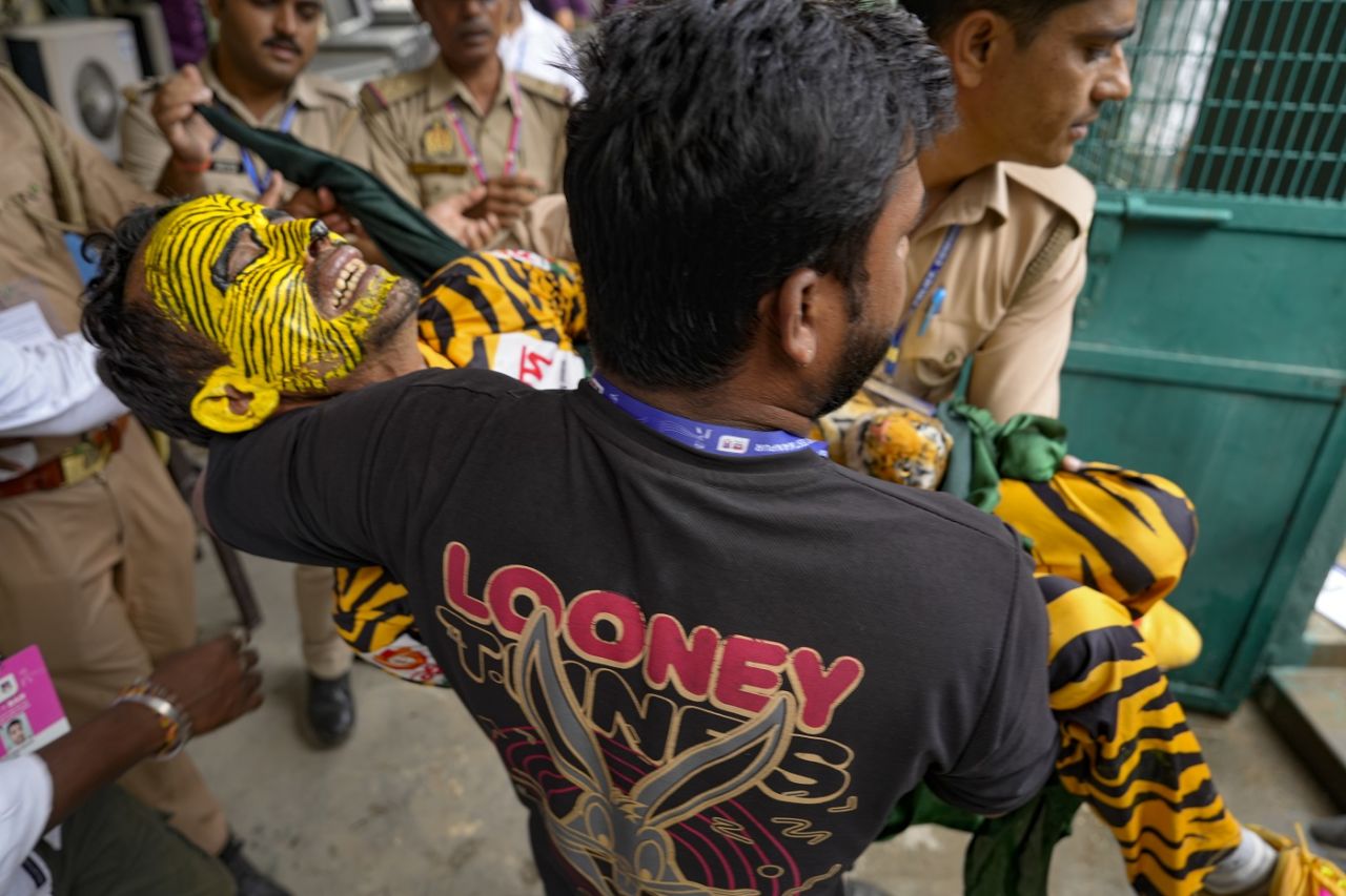 Robi, the Bangladesh fan, being taken out of Green Park on Friday, India vs Bangladesh, 2nd Test, 1st day, Kanpur, September 27, 2024