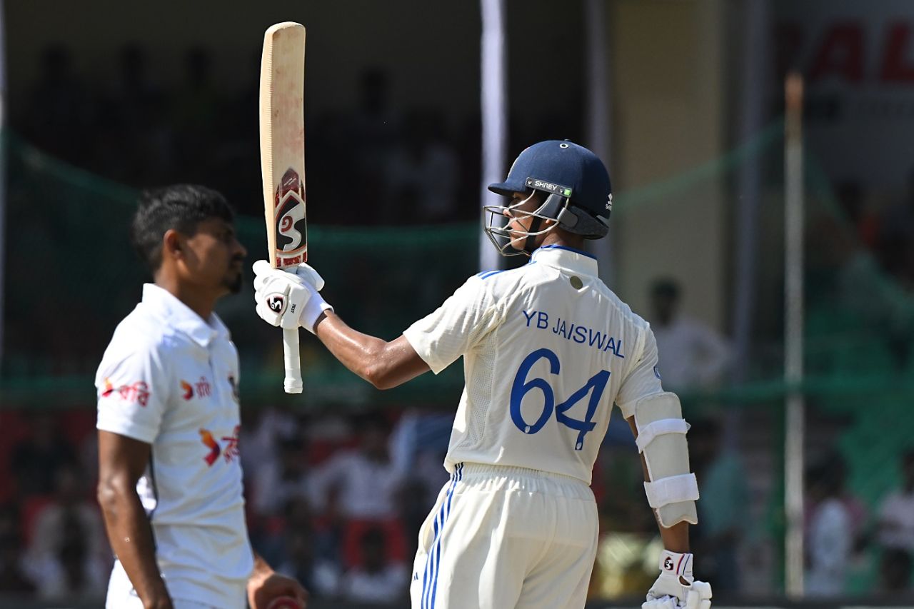 Yashasvi Jaiswal celebrates his fifty, India vs Bangladesh, 2nd Test, 4th day, Kanpur, September 30, 2024