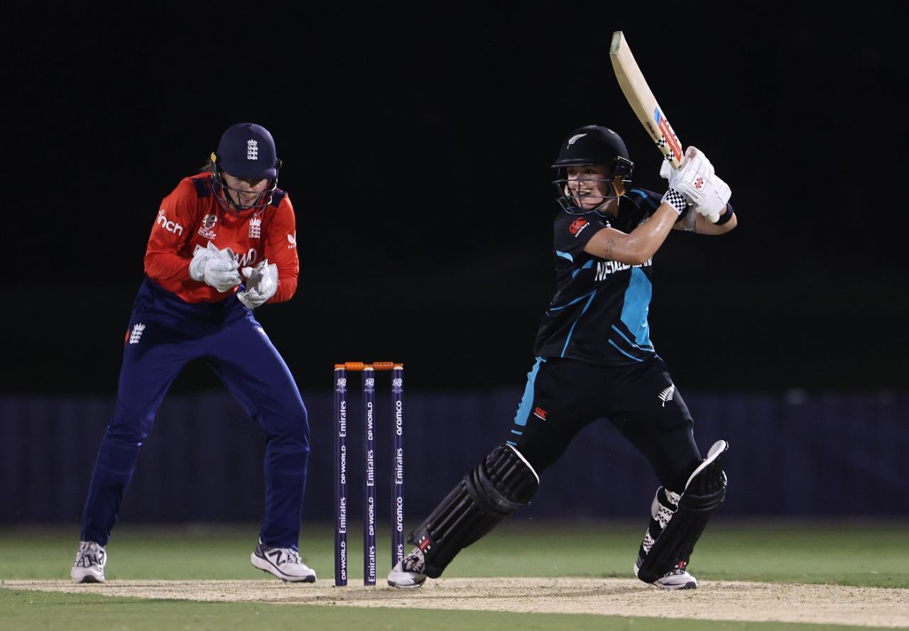 Amelia Kerr scored a half-century opening the batting, England vs New Zealand, Women's T20 World Cup, Warm-up, Dubai, October 1, 2024