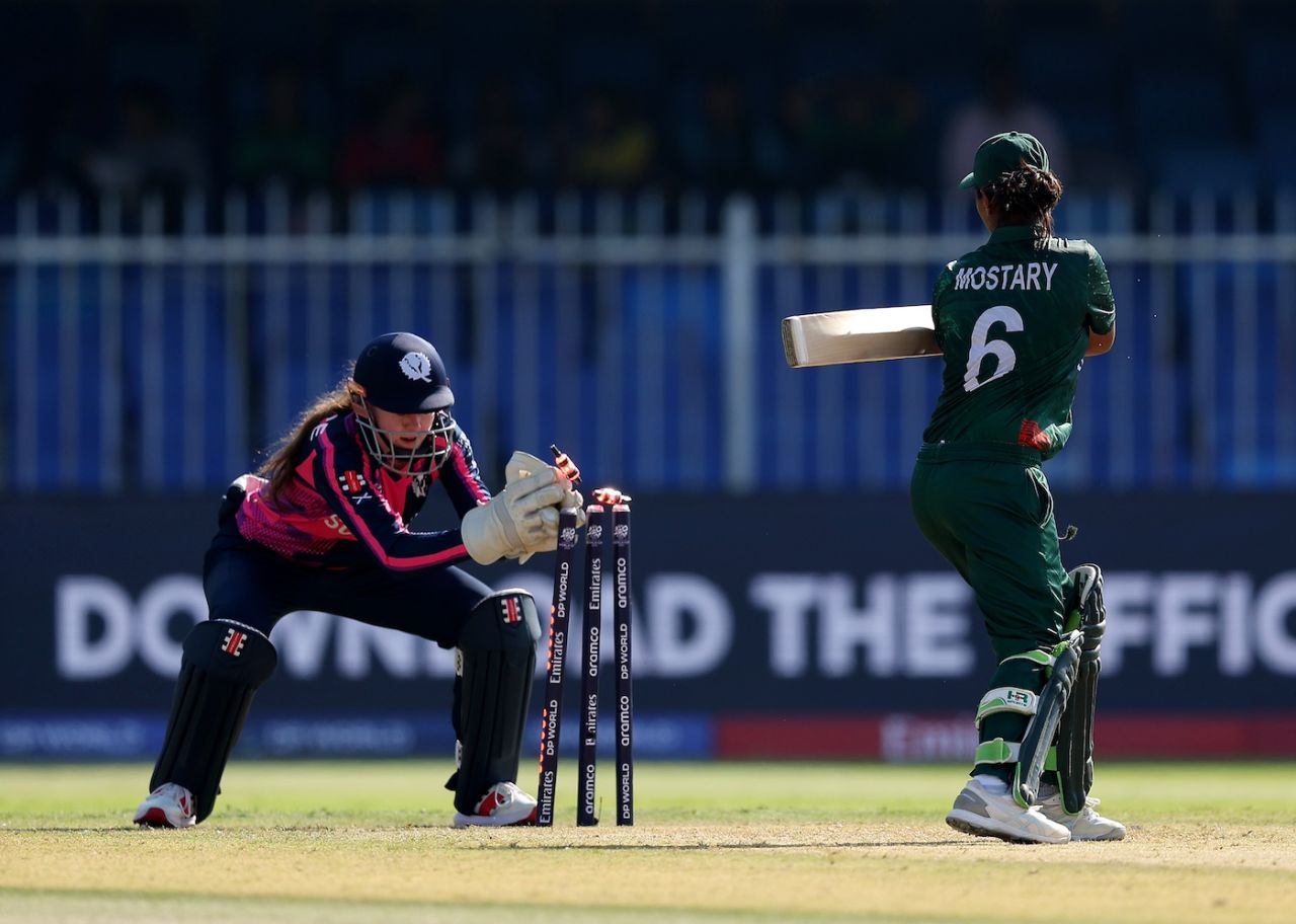 Sobhana Mostary is stumped by a mile, Bangladesh vs Scotland, Women's T20 World Cup, Sharjah, October 3, 2024