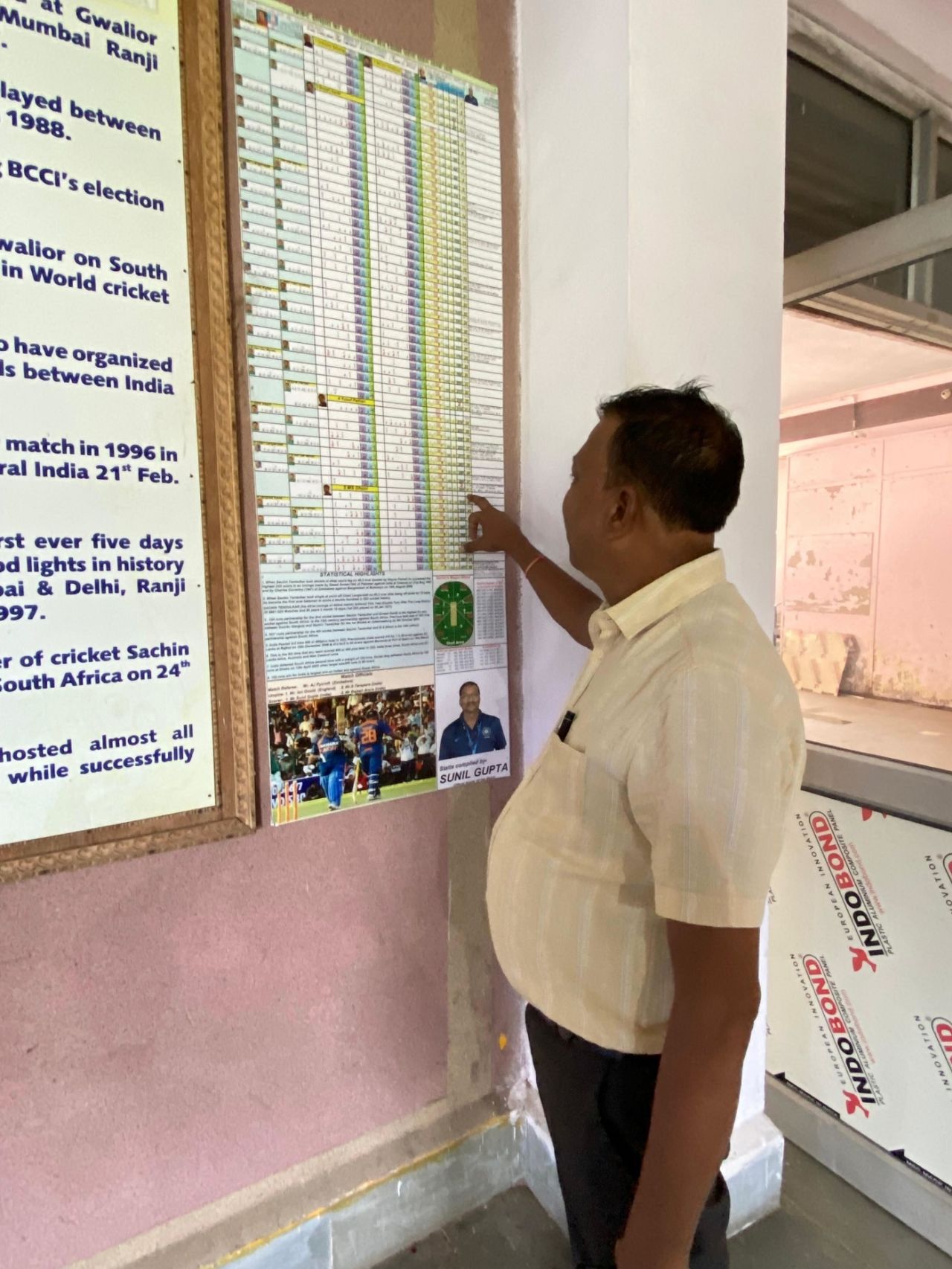 Gwalior scorer Sunil Gupta with the scorecard from Sachin Tendulkar's ODI double-century, Gwalior, October 4, 2024