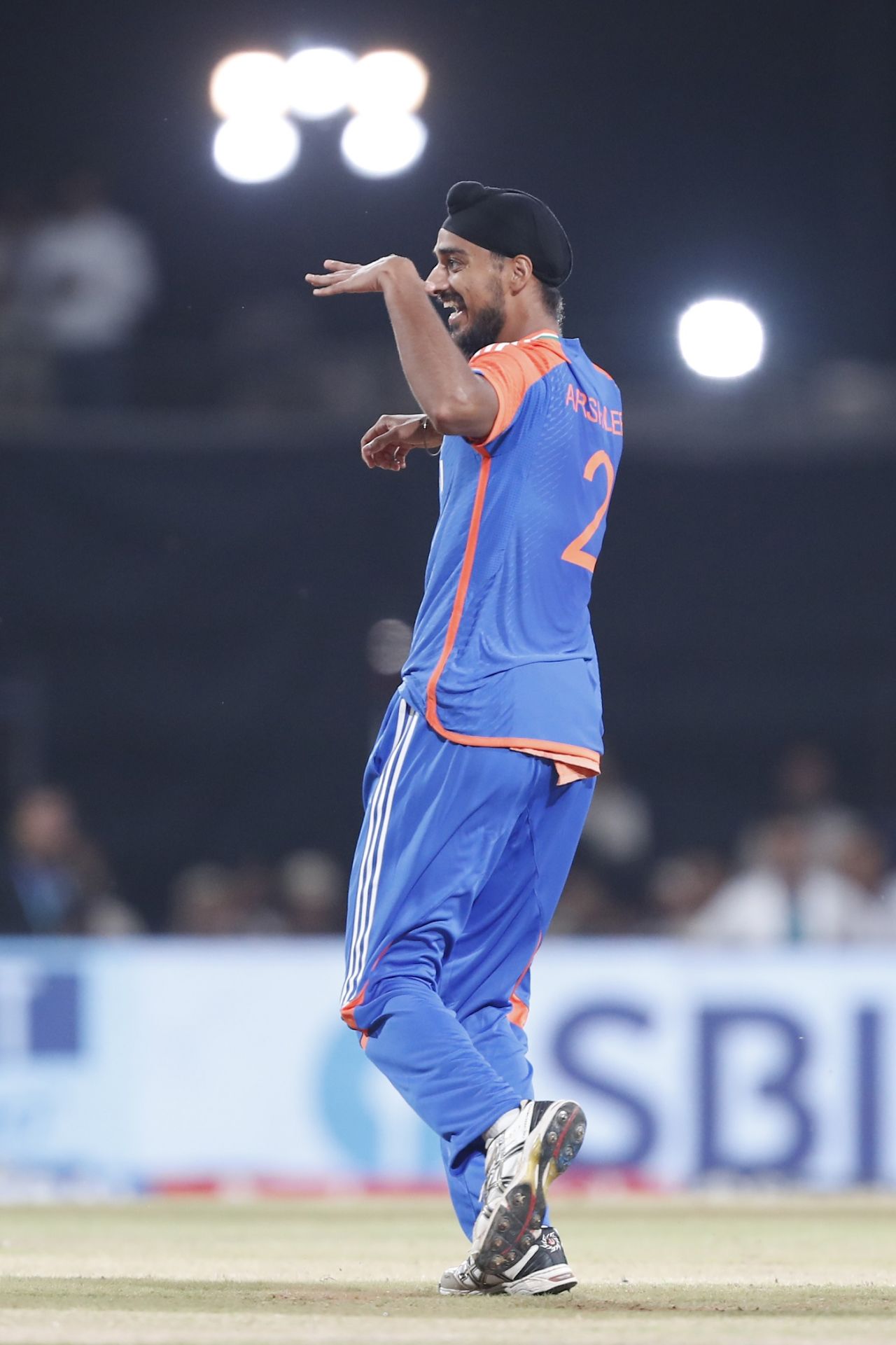 Arshdeep Singh celebrates after castling Parvez Hossain Emon, India vs Bangladesh, 1st T20I, Gwalior, October 6, 2024