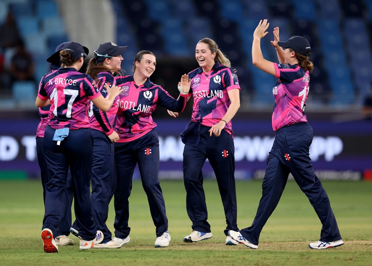 Olivia Bell celebrates after dismissing Shemaine Campbelle, Scotland vs West Indies, T20 World Cup 2024, Dubai, October 6, 2024