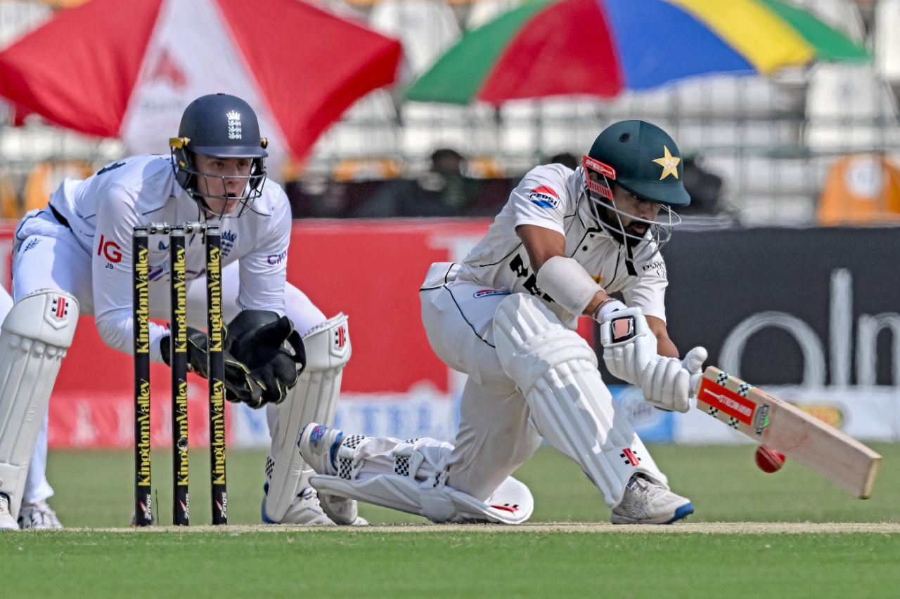 Saud Shakeel moved to a half-century on the second morning, Pakistan vs England, 1st Test, Multan, 2nd day, October 8, 2024