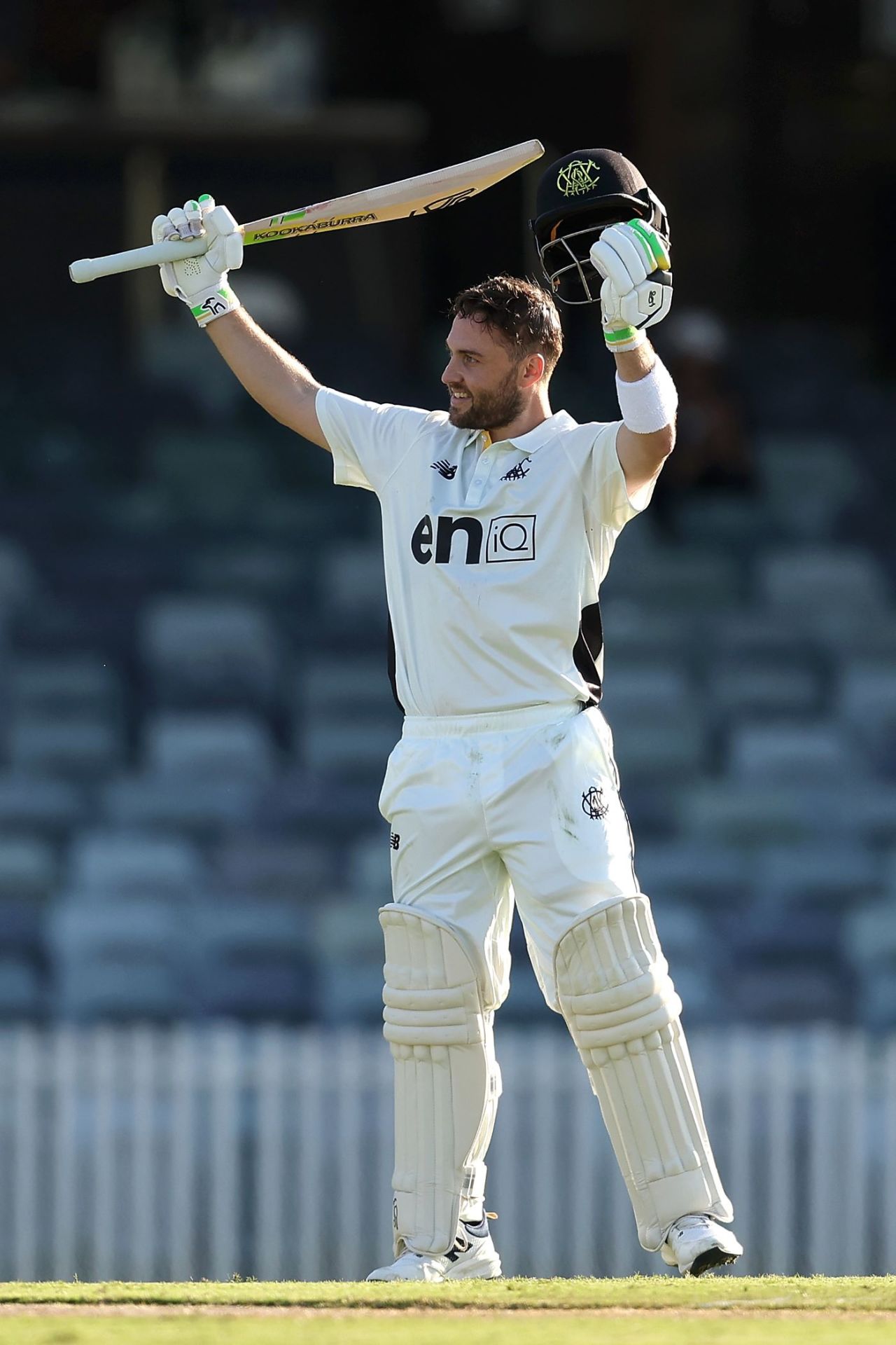 Josh Inglis celebrates his century, Western Australia vs Queensland, day 1, Sheffield Shield, WACA ground, October 8, 2024