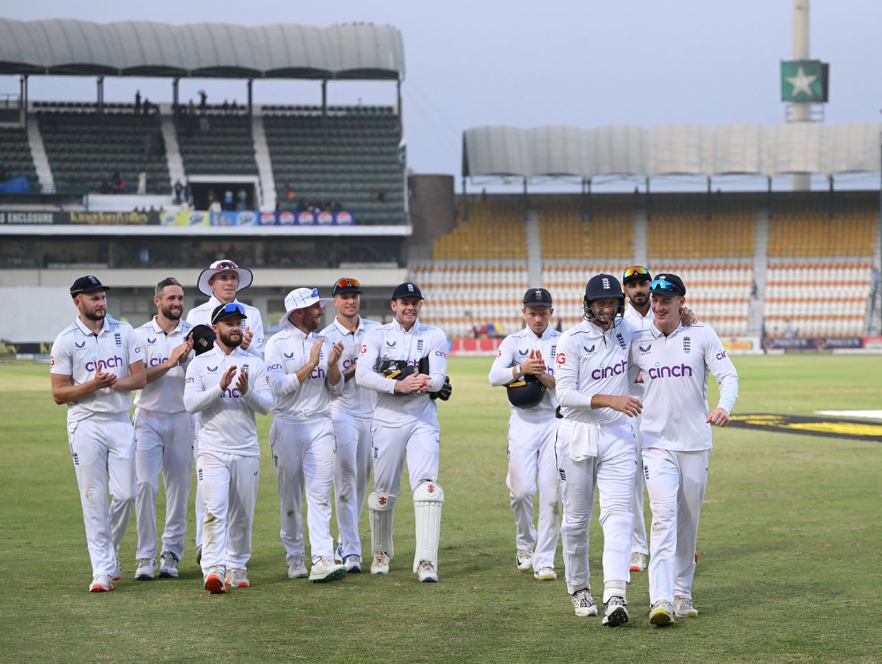 Harry Brook and Joe Root lead the England players off, Pakistan vs England, 1st Test, Multan, 4th day, October 10, 2024