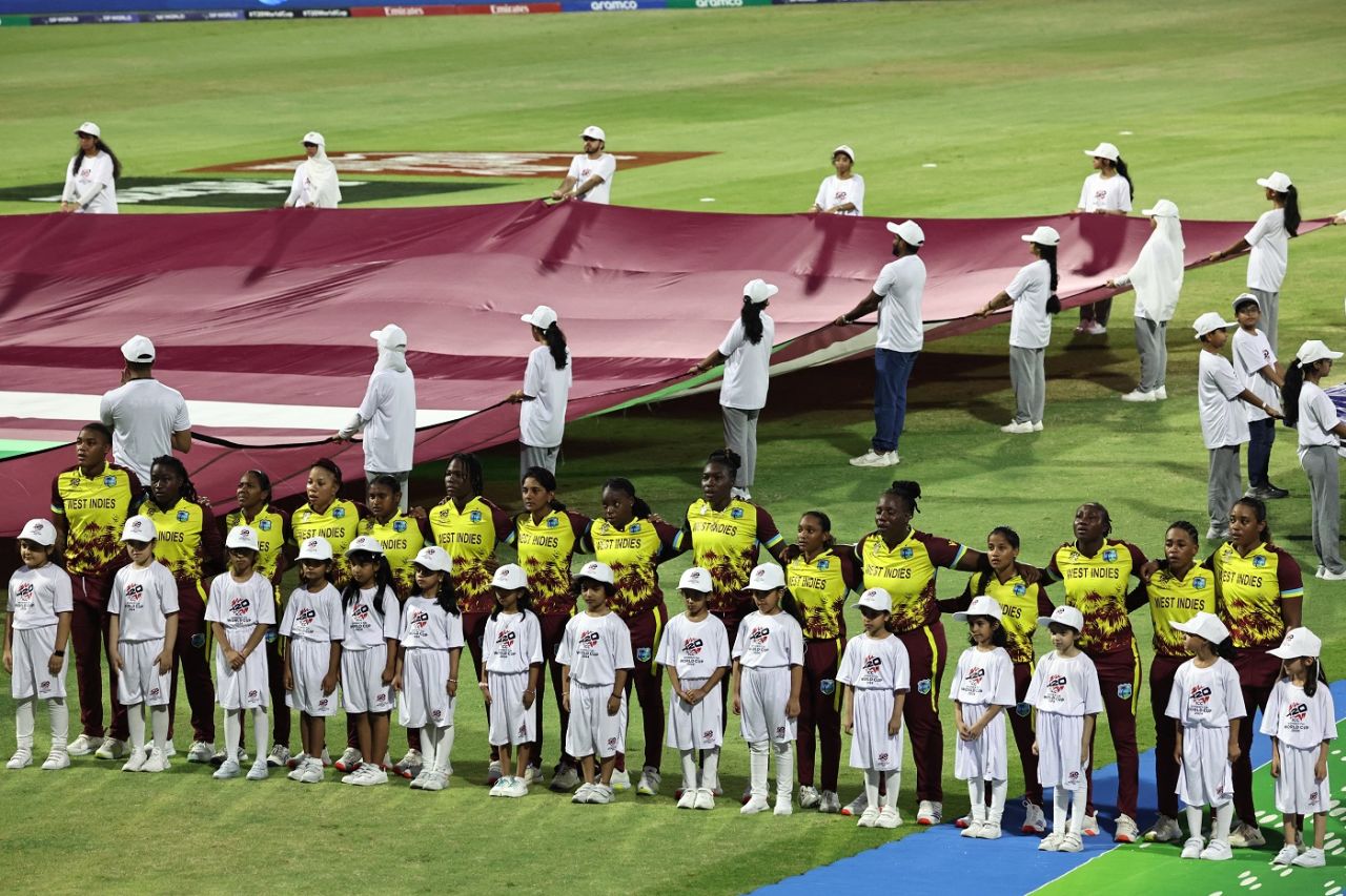 West Indies line up for the anthem, West Indies vs New Zealand, Women's T20 World Cup, Sharjah, October 18, 2024