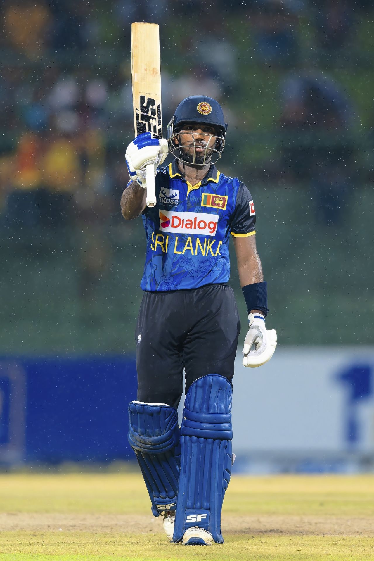 Nishan Madushka celebrates his maiden ODI fifty, which came on debut, Sri Lanka vs West Indies, 1st ODI, Pallekele, October 20, 2024