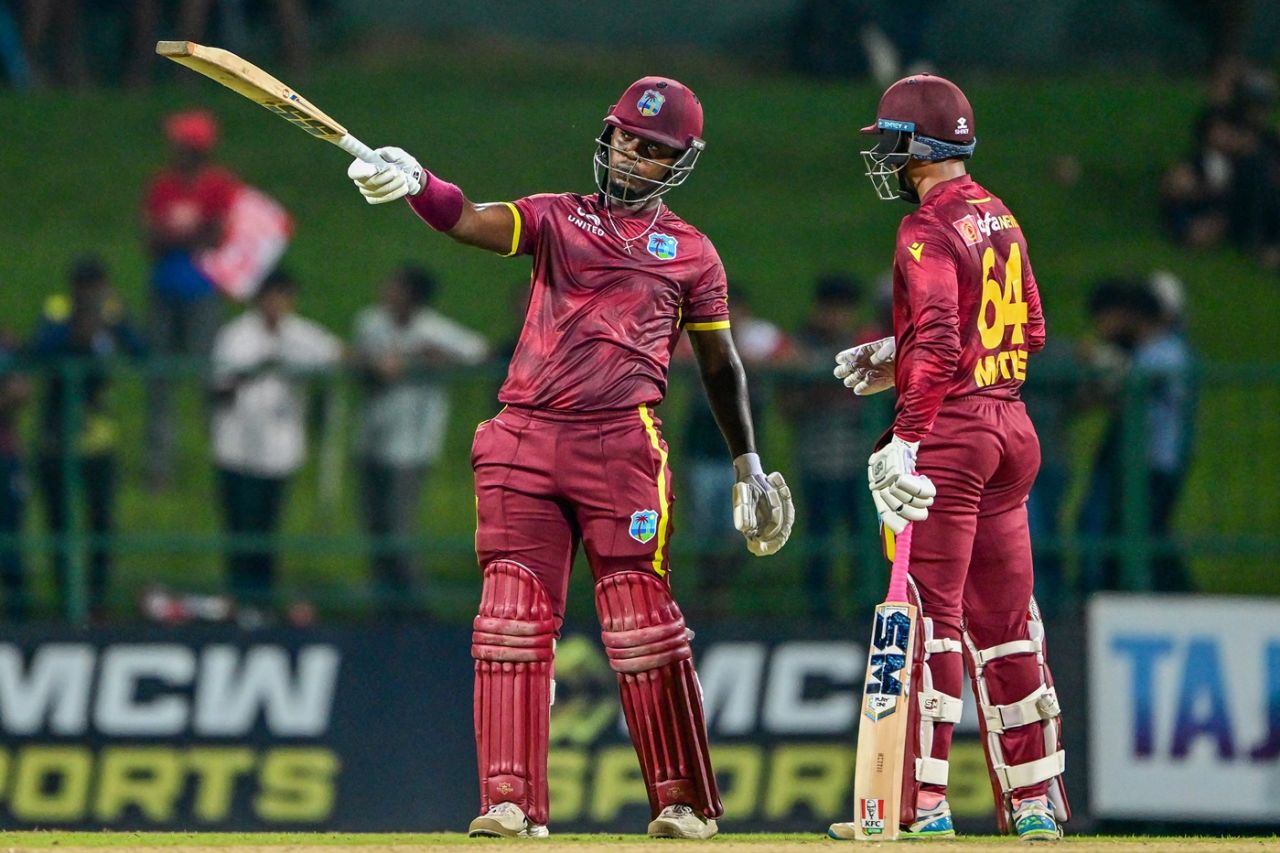Sherfane Rutherford and Gudakesh Motie put on a record 119 runs for the ninth wicket, Sri Lanka vs West Indies, 2nd ODI, Pallekele, October 23, 2024