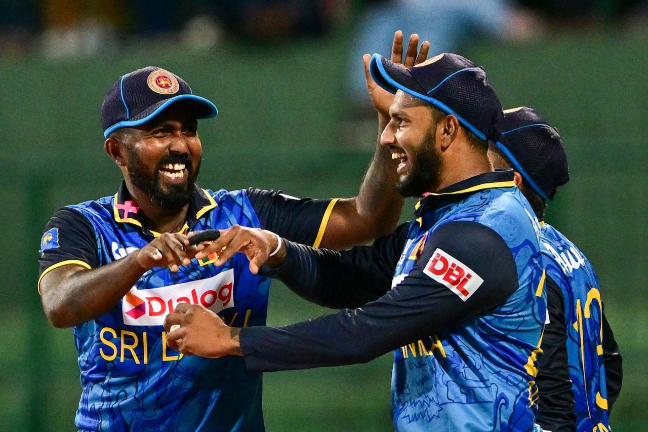 Asitha Fernando and Avishka Fernando celebrate, Sri Lanka vs West Indies, 3rd ODI, Pallekele, October 26, 2024