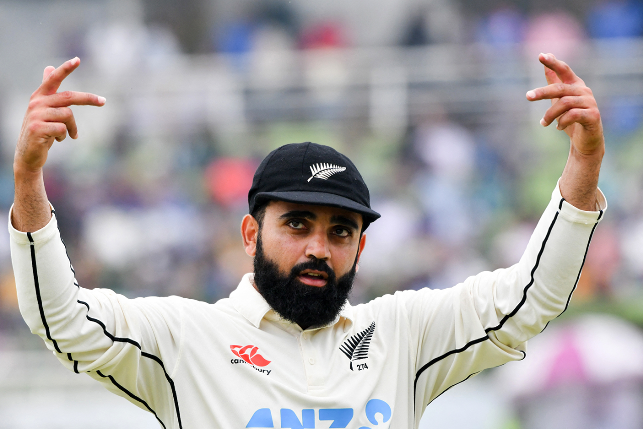 Ajaz Patel raises his arms, Bangladesh vs New Zealand, 2nd Test, Mirpur, 1st day, December 6, 2023