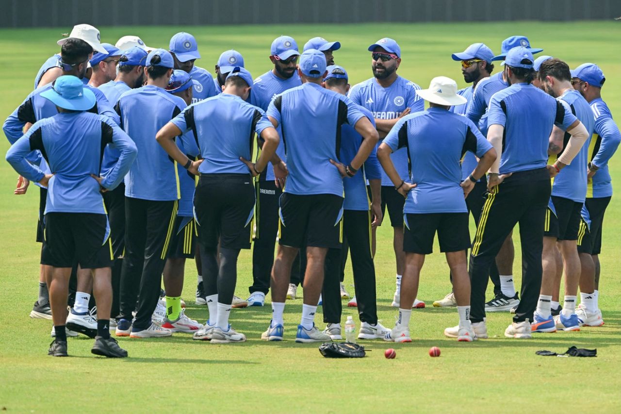 India captain Rohit Sharma addresses the players during a training session, Mumbai, October 30, 2024