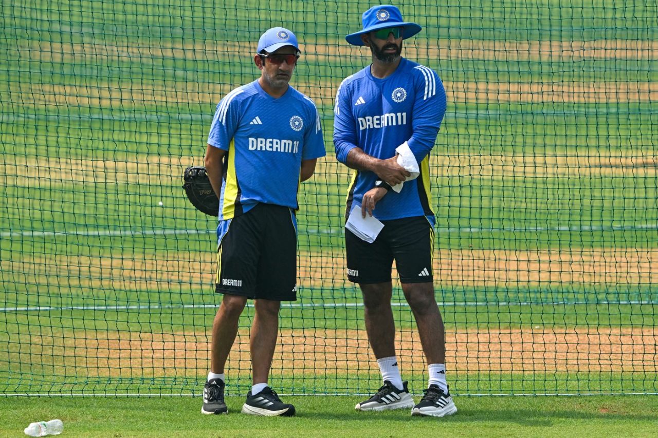 India head coach Gautam Gambhir and assistant coach Abhishek Nayar at a training session, Mumbai, October 30, 2024