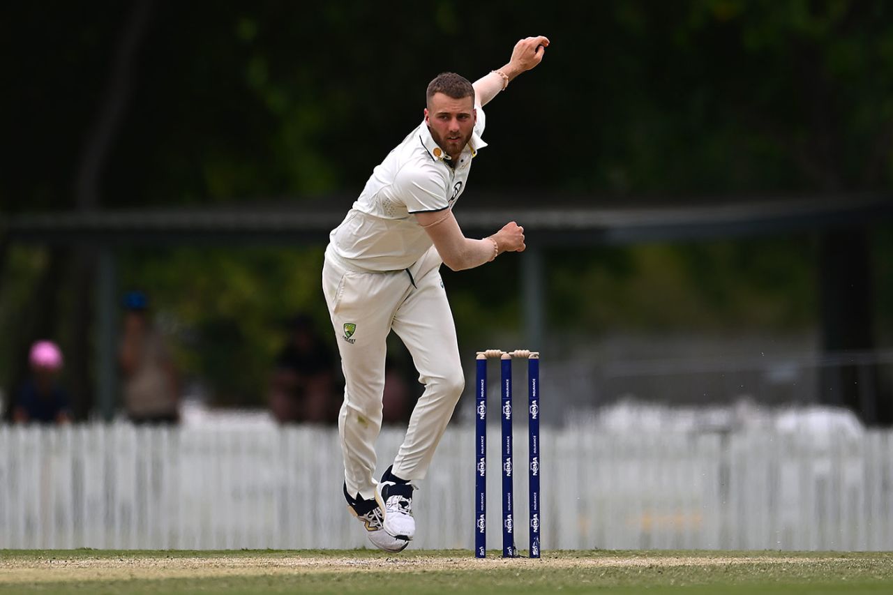 Fergus O'Neill finished with 4 for 55, Australia A vs India A, 1st four-day game, Mackay, November 2, 2024