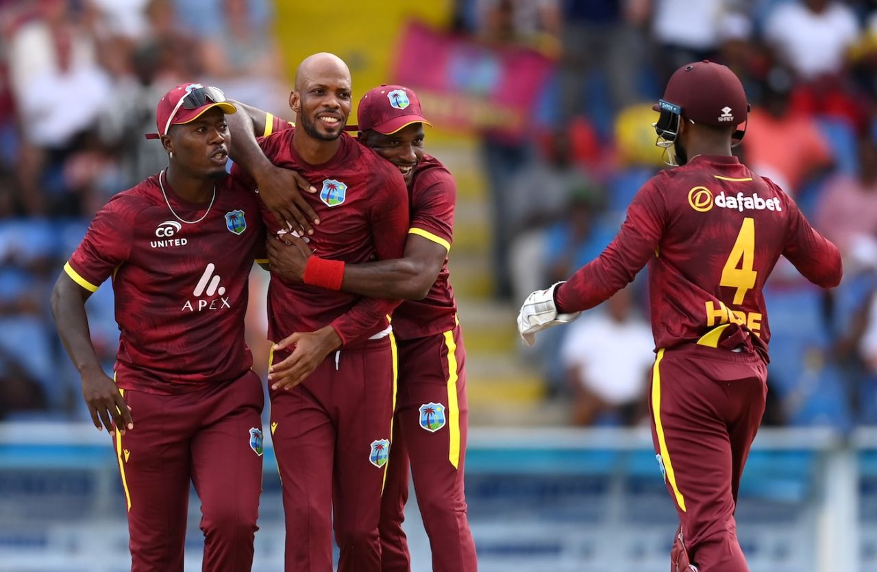 Roston Chase took the vital wicket of Jacob Bethell, West Indies vs England, 2nd ODI, Antigua, November 2, 2024