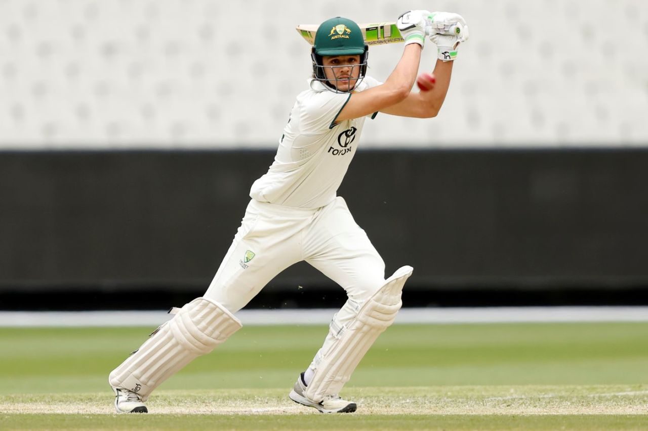 Sam Konstas drives through the off side , Australia A vs India A, 2nd four-day game, MCG, November 9, 2024